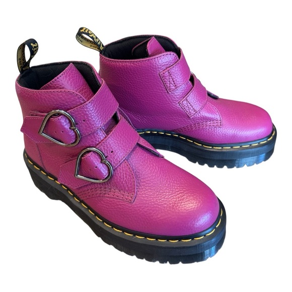 Dr. Martens Pink Devon Heart Boots Fuschia Milled Leather Quad Retro Women's 10 - Picture 1 of 13